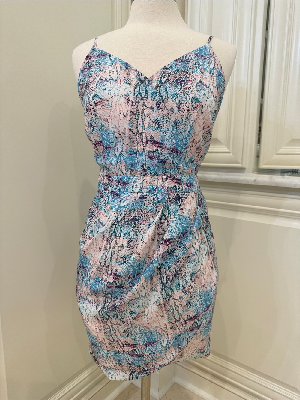Lovers + Friends Blue and Pink Snake-Print Spaghetti Strap Mini Dress